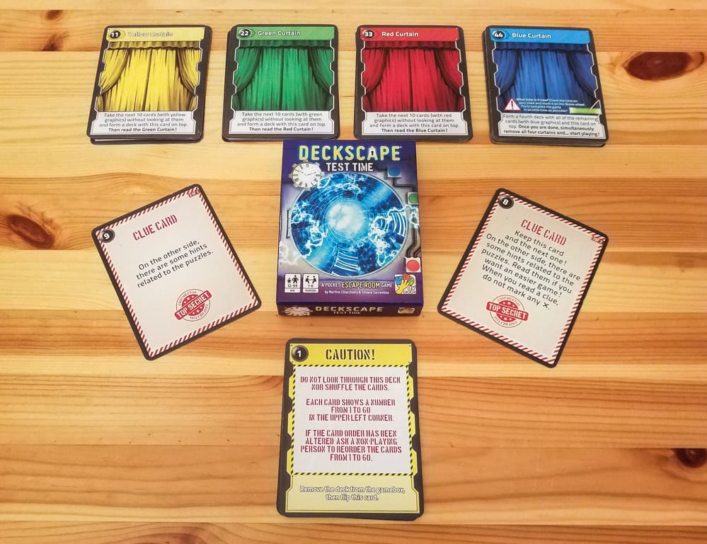 Deckscape Test Time review - box and cards
