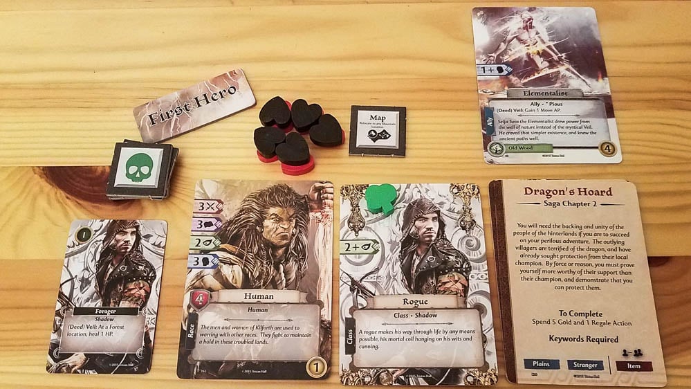 Gloom of Kilforth review - character cards and tokens