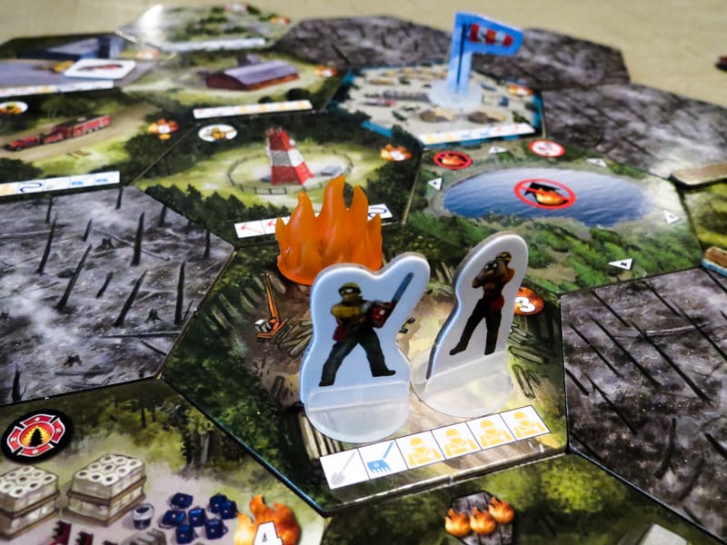 Hotshots board game review - tiles, flames, and firefighters