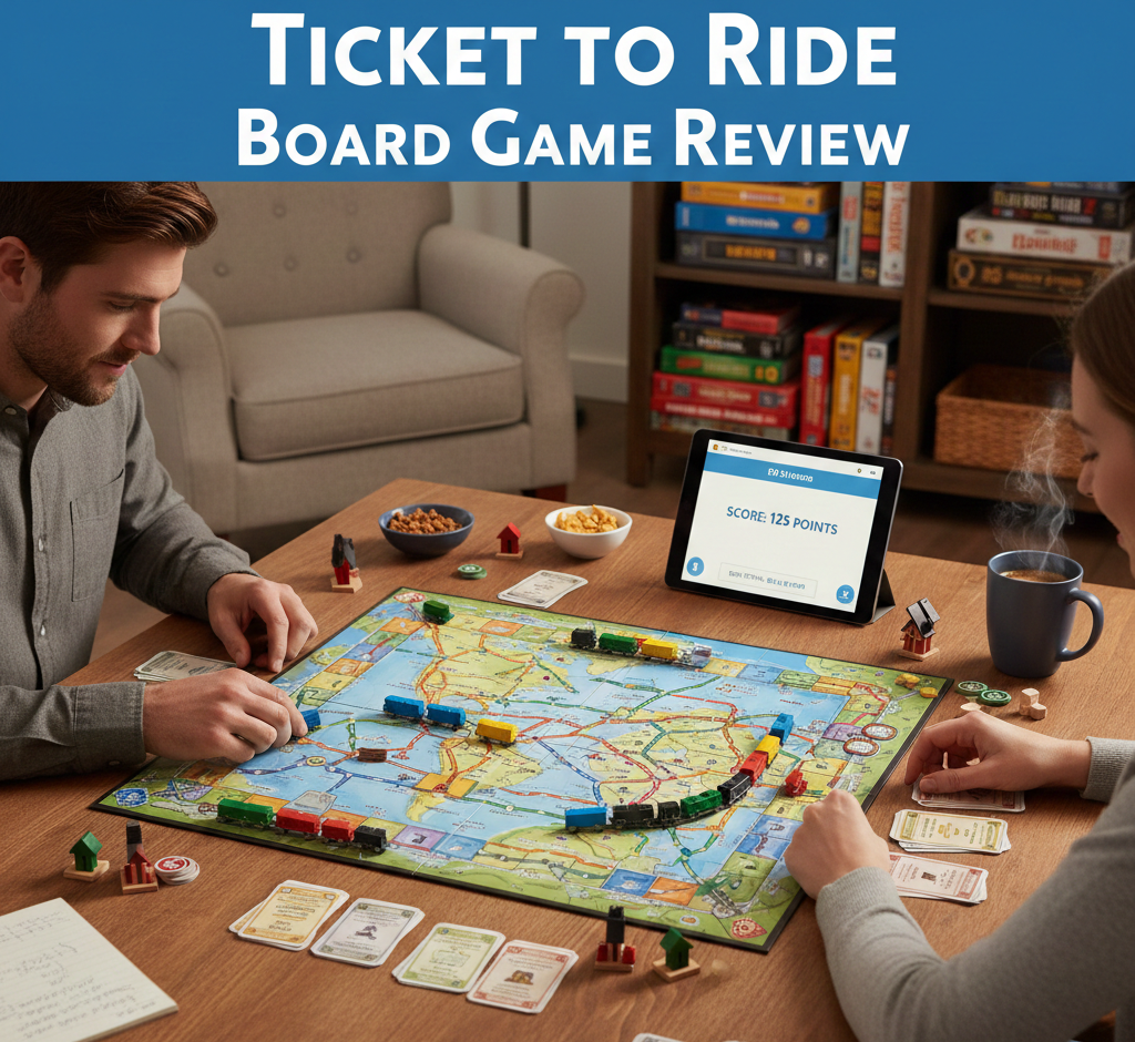 Ticket to Ride route-building game designed by Alan R. Moon and published by Days of Wonder in 2004 for 2-5 players ages 8+ featuring 225 plastic train cars across North American railway routes, Spiel des Jahres winner with 30-60 minute gameplay, 1.82/5 complexity rating, and set collection mechanics for connecting cities.