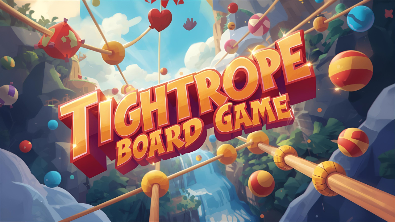 Tightrope dexterity game by MindWare for 2-4 players ages 6+ featuring marble placement on stretchy silicone bands with 20-minute playtime, combining physical skill with strategic decision-making for family and classroom use.Retry